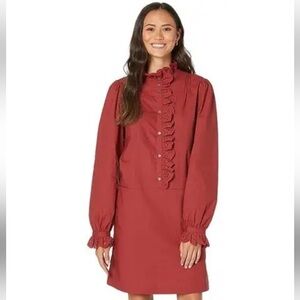 JOIE Red Long Sleeve Ruffle Dress